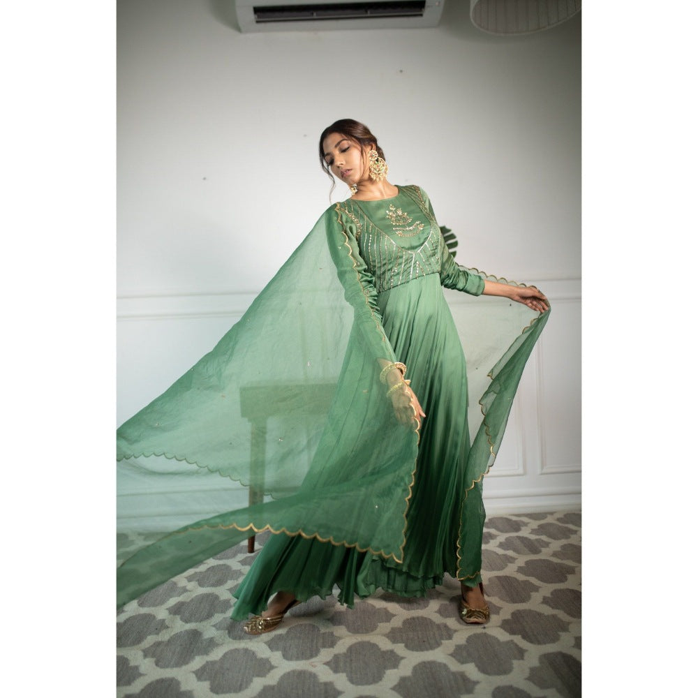 PARUL GANDHI Fresh Green Anarkali with Dupatta (Set of 2)