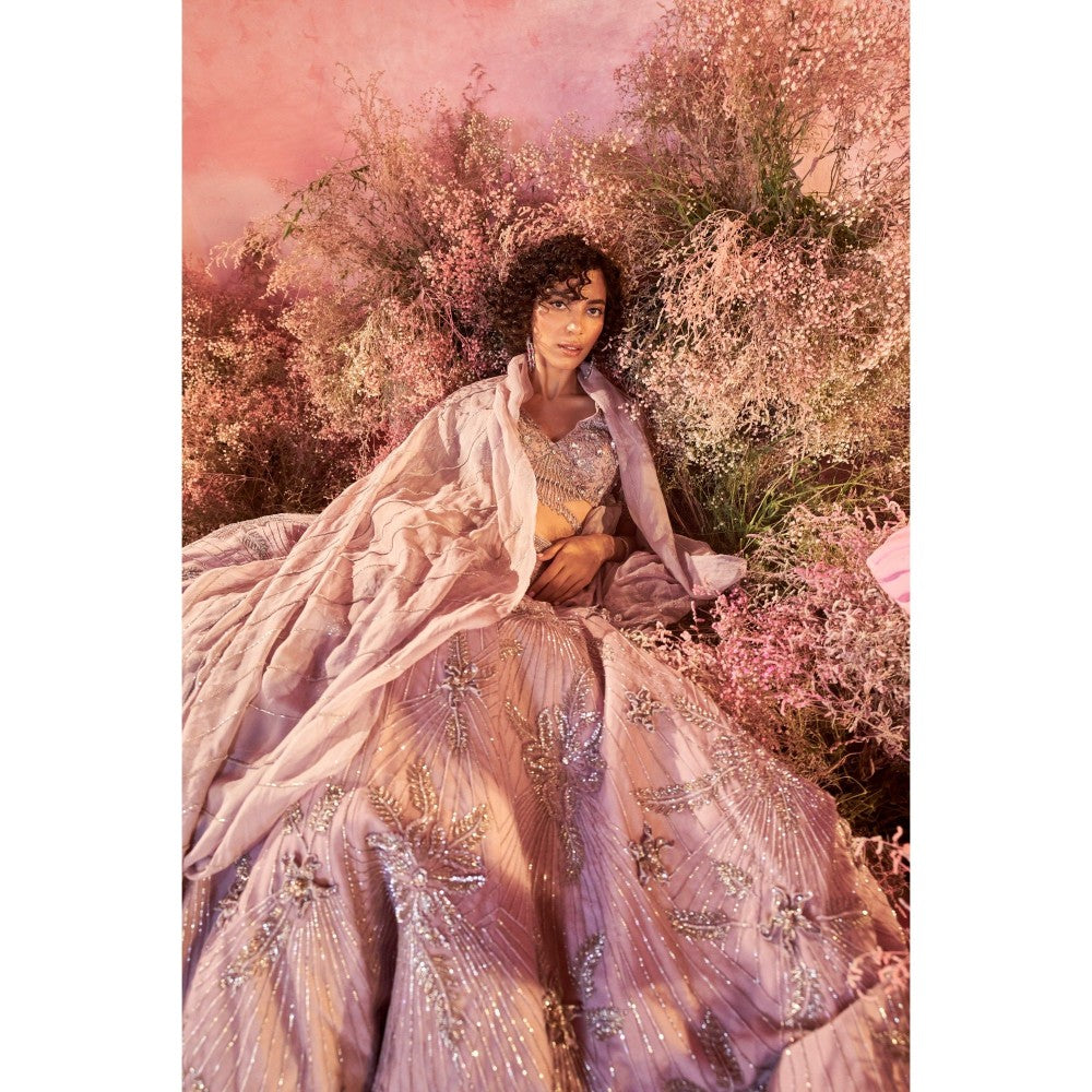 PARUL GANDHI Gul Lilac Blouse with Lehenga & Dupatta (Set of 3)