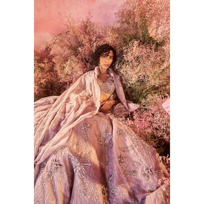 PARUL GANDHI Gul Lilac Blouse with Lehenga & Dupatta (Set of 3)