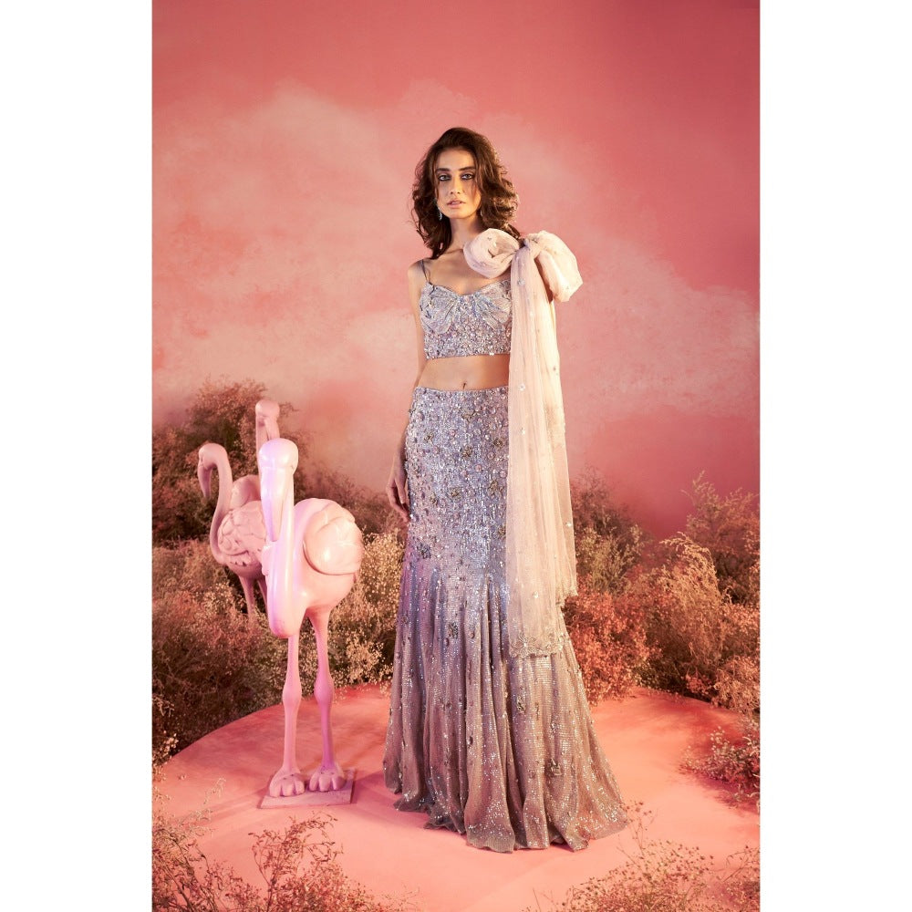 PARUL GANDHI Myra Purple Blouse with Lehenga & Dupatta (Set of 3)