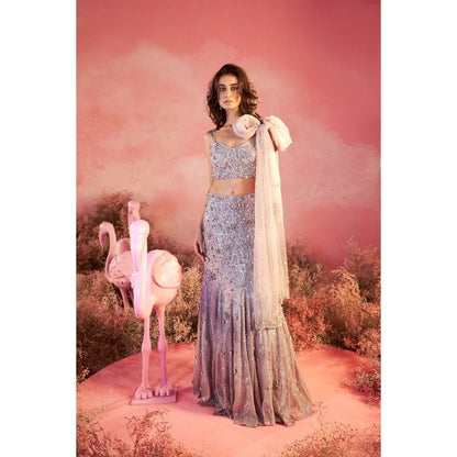 PARUL GANDHI Myra Purple Blouse with Lehenga & Dupatta (Set of 3)