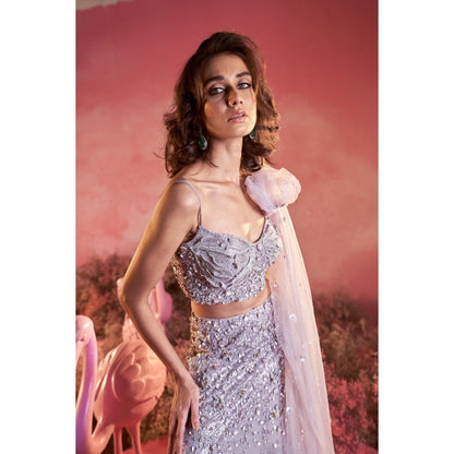 PARUL GANDHI Myra Purple Blouse with Lehenga & Dupatta (Set of 3)