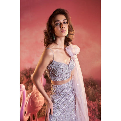 PARUL GANDHI Myra Purple Blouse with Lehenga & Dupatta (Set of 3)