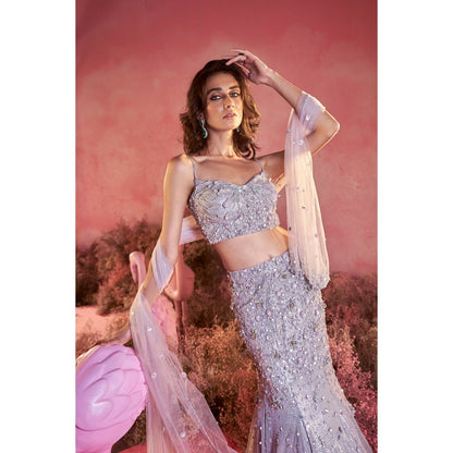 PARUL GANDHI Myra Purple Blouse with Lehenga & Dupatta (Set of 3)