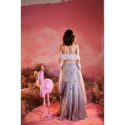 PARUL GANDHI Myra Purple Blouse with Lehenga & Dupatta (Set of 3)