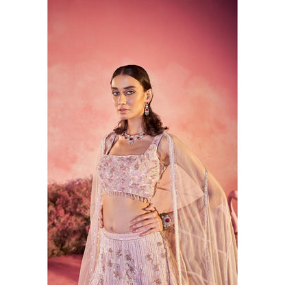 PARUL GANDHI Minar Pink Blouse with Lehenga & Dupatta (Set of 3)