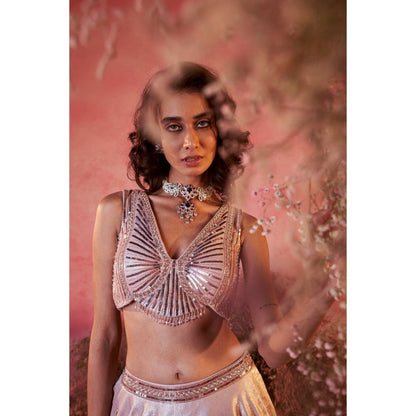 PARUL GANDHI Sairah Soft Pink Blouse with Lehenga & Dupatta (Set of 3)