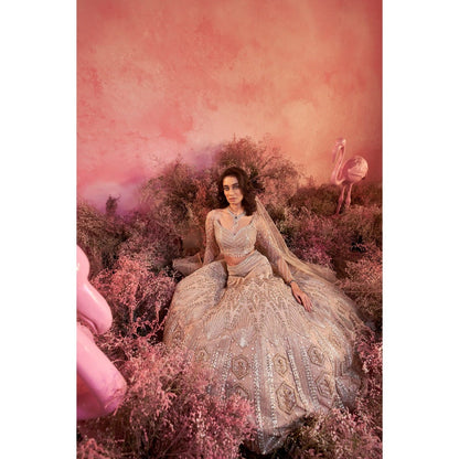 PARUL GANDHI Sanjh Nude Blosue with Lehenga & Dupatta (Set of 3)