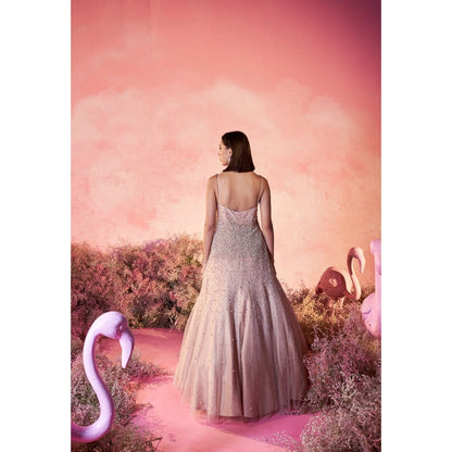 PARUL GANDHI Pearl Dust Beige Embellished Gown