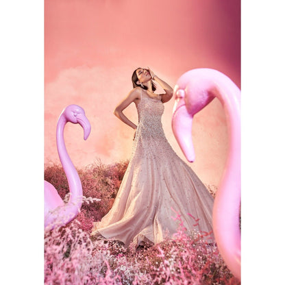 PARUL GANDHI Pearl Dust Beige Embellished Gown