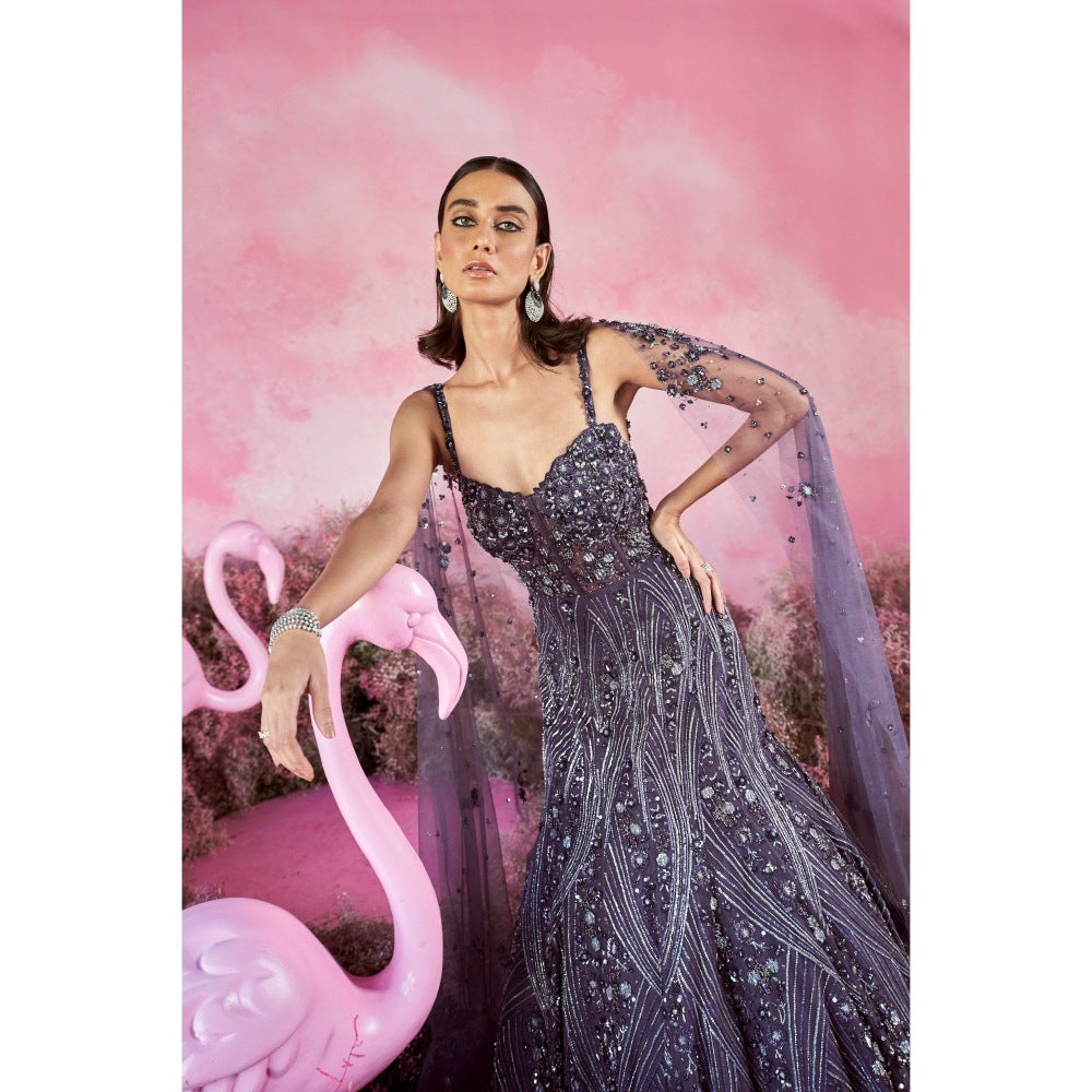 PARUL GANDHI Myra Embellished Purple Gown