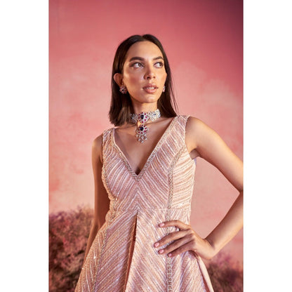 PARUL GANDHI Beige Rubaan Kurti with Sharara & Dupatta (Set of 3)