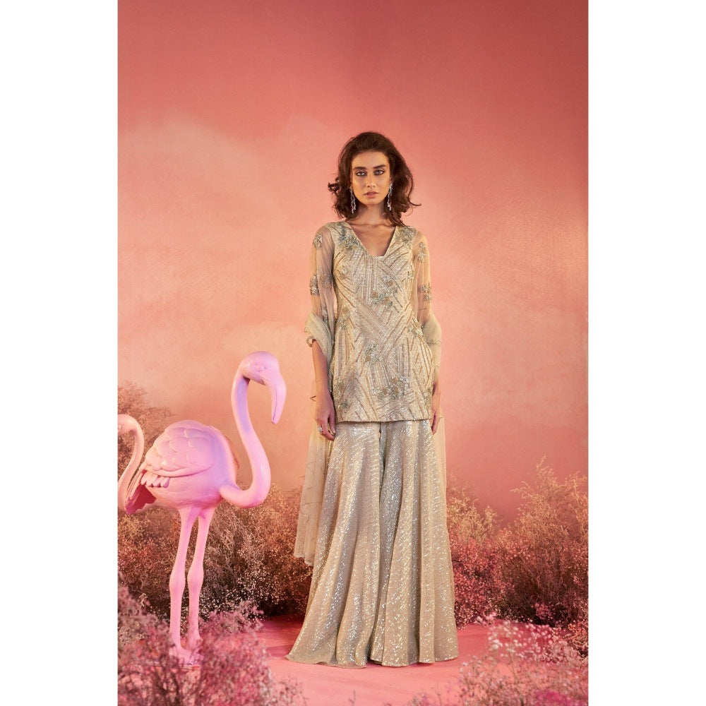 PARUL GANDHI Beige Noor Kurti with Sharara & Dupatta (Set of 3)