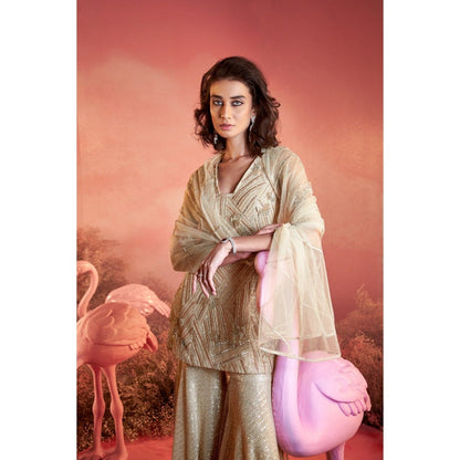 PARUL GANDHI Beige Noor Kurti with Sharara & Dupatta (Set of 3)