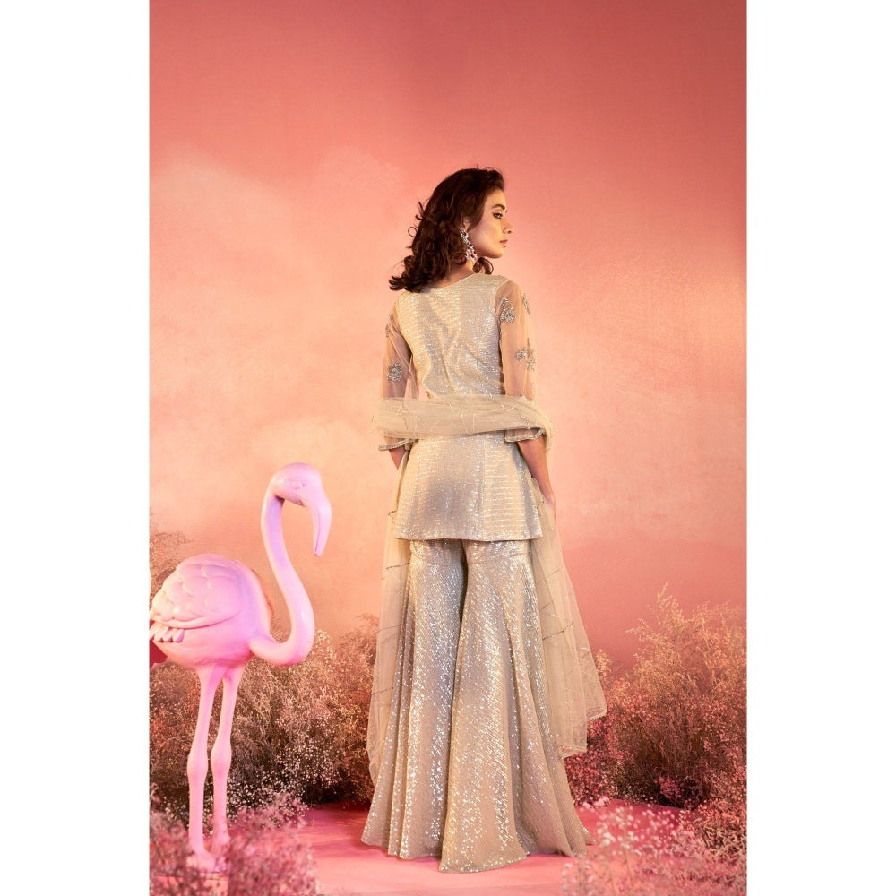 PARUL GANDHI Beige Noor Kurti with Sharara & Dupatta (Set of 3)