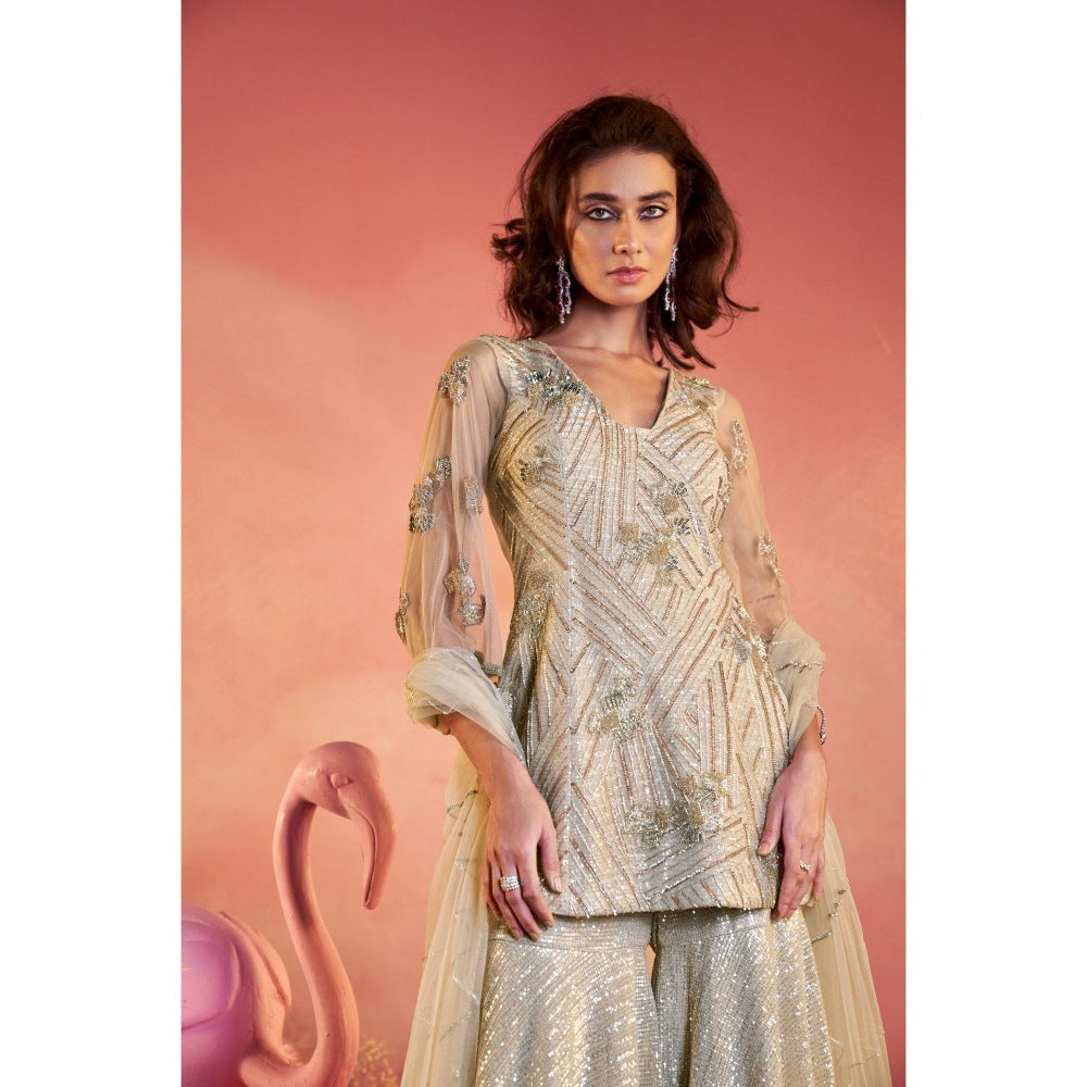 PARUL GANDHI Beige Noor Kurti with Sharara & Dupatta (Set of 3)