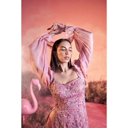 PARUL GANDHI Pink Swan Kurti with Sharara & Dupatta (Set of 3)