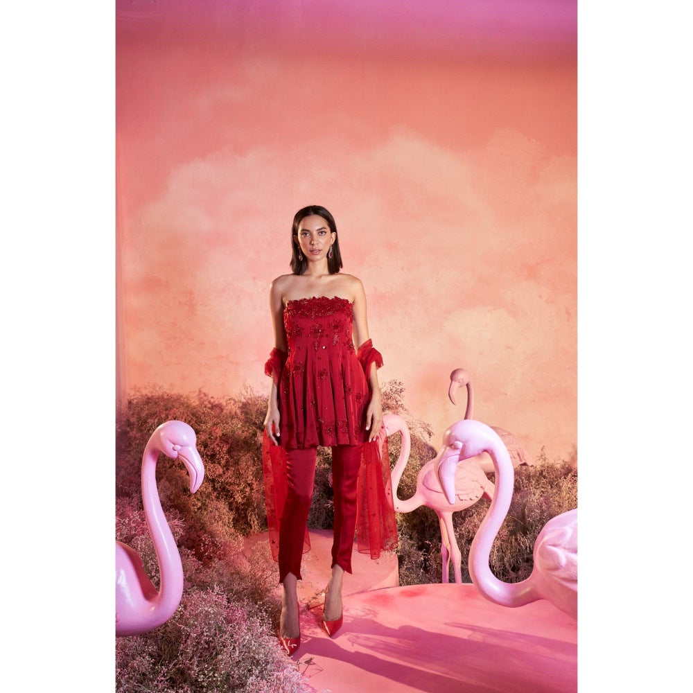 PARUL GANDHI Gulaab Red Kurta with Pant & Dupatta (Set of 3)