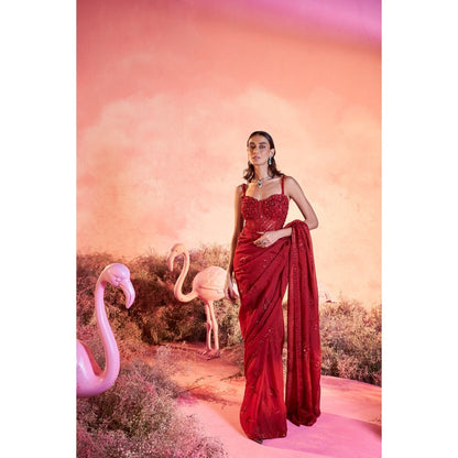 PARUL GANDHI Rose Saree with Stitched Blouse with Stitched
