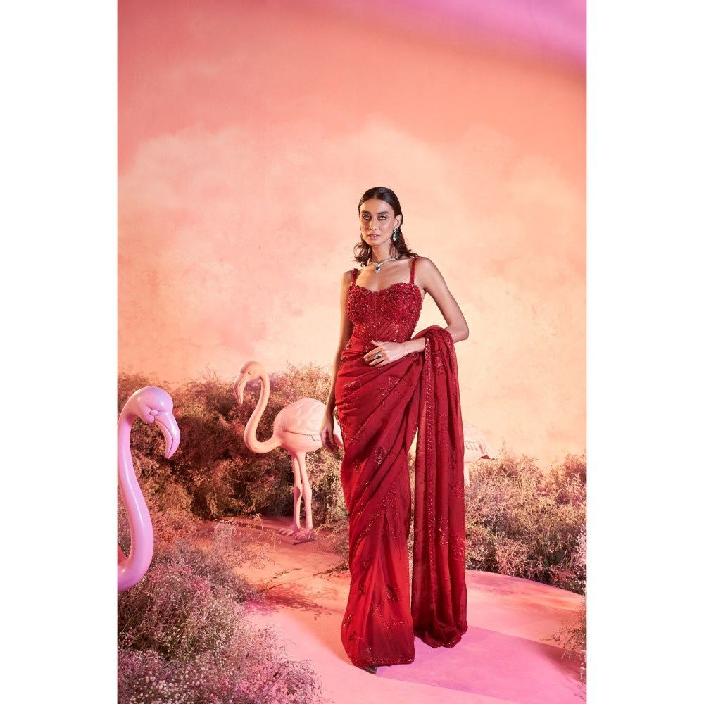 PARUL GANDHI Rose Saree with Stitched Blouse with Stitched