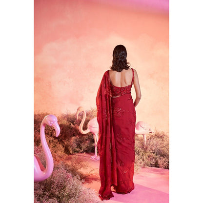 PARUL GANDHI Rose Saree with Stitched Blouse with Stitched