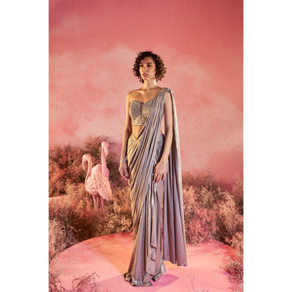 PARUL GANDHI Crystal Drape Saree with Stitched Blouse with Stitched