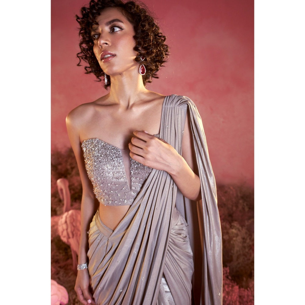 PARUL GANDHI Crystal Drape Saree with Stitched Blouse with Stitched