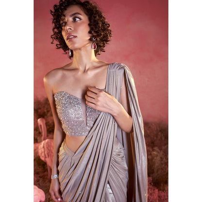 PARUL GANDHI Crystal Drape Saree with Stitched Blouse with Stitched