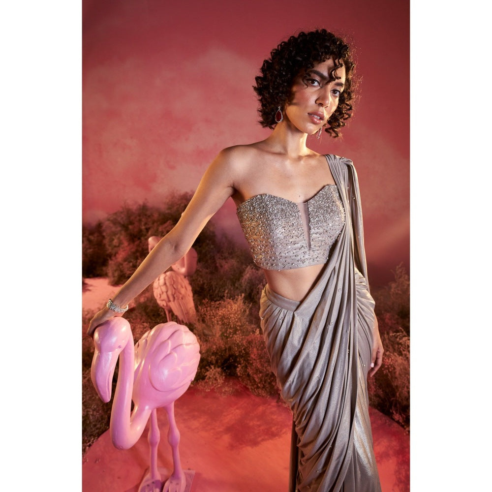 PARUL GANDHI Crystal Drape Saree with Stitched Blouse with Stitched