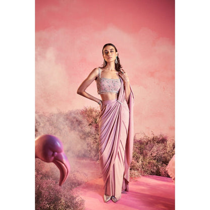 PARUL GANDHI Gulaab Drape Saree with Stitched Blouse & Belt