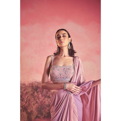 PARUL GANDHI Gulaab Drape Saree with Stitched Blouse & Belt