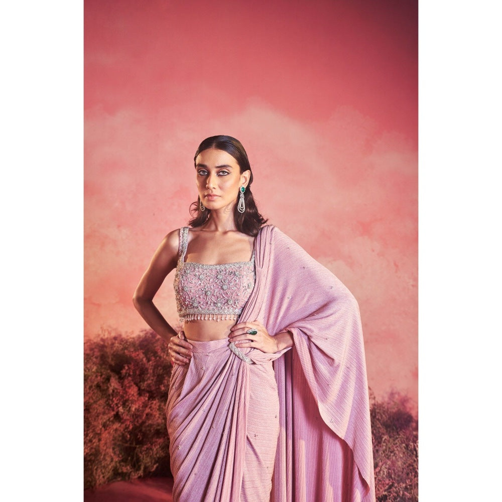 PARUL GANDHI Gulaab Drape Saree with Stitched Blouse & Belt