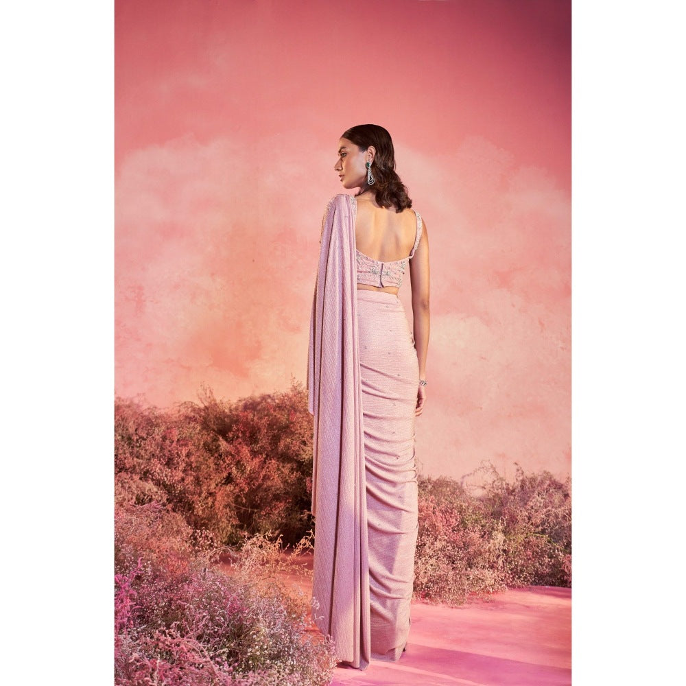 PARUL GANDHI Gulaab Drape Saree with Stitched Blouse & Belt