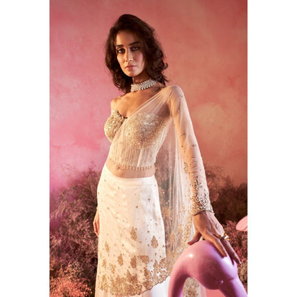 PARUL GANDHI Chand Drape Saree with Stitched Blouse with Stitched