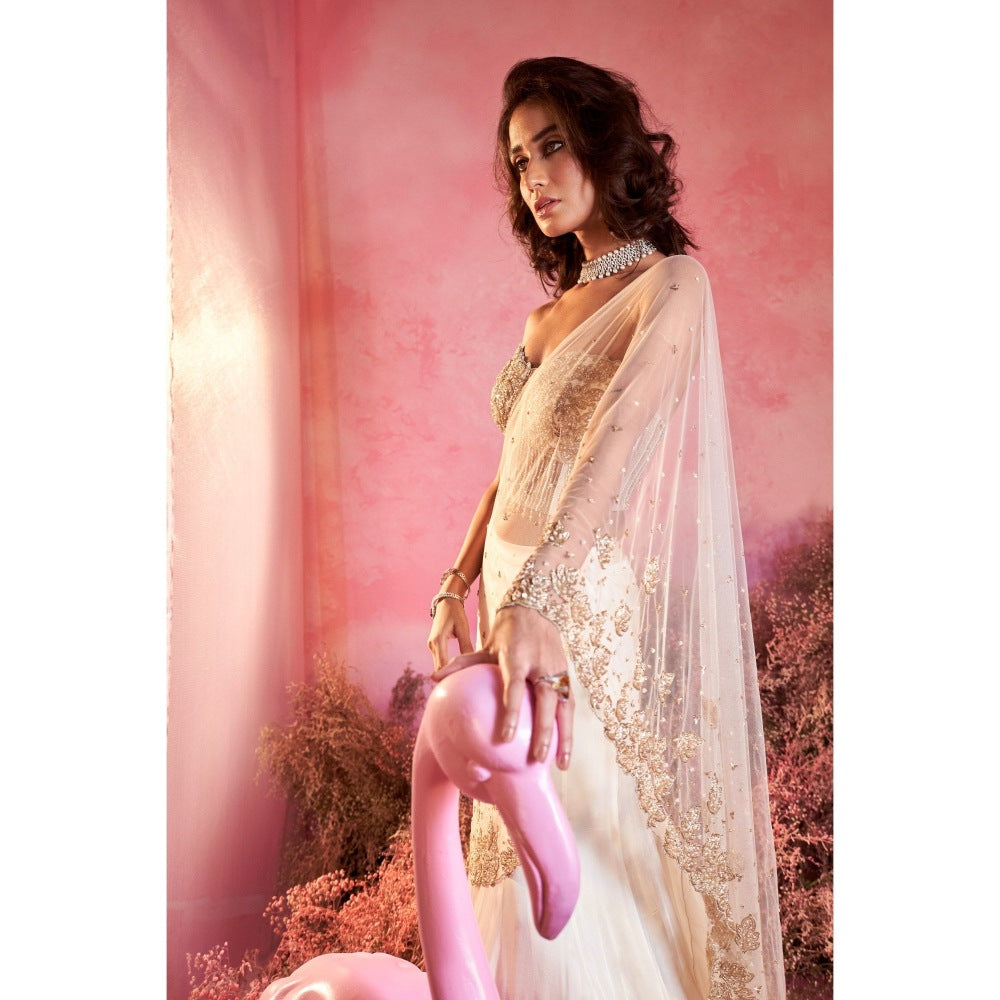 PARUL GANDHI Chand Drape Saree with Stitched Blouse with Stitched