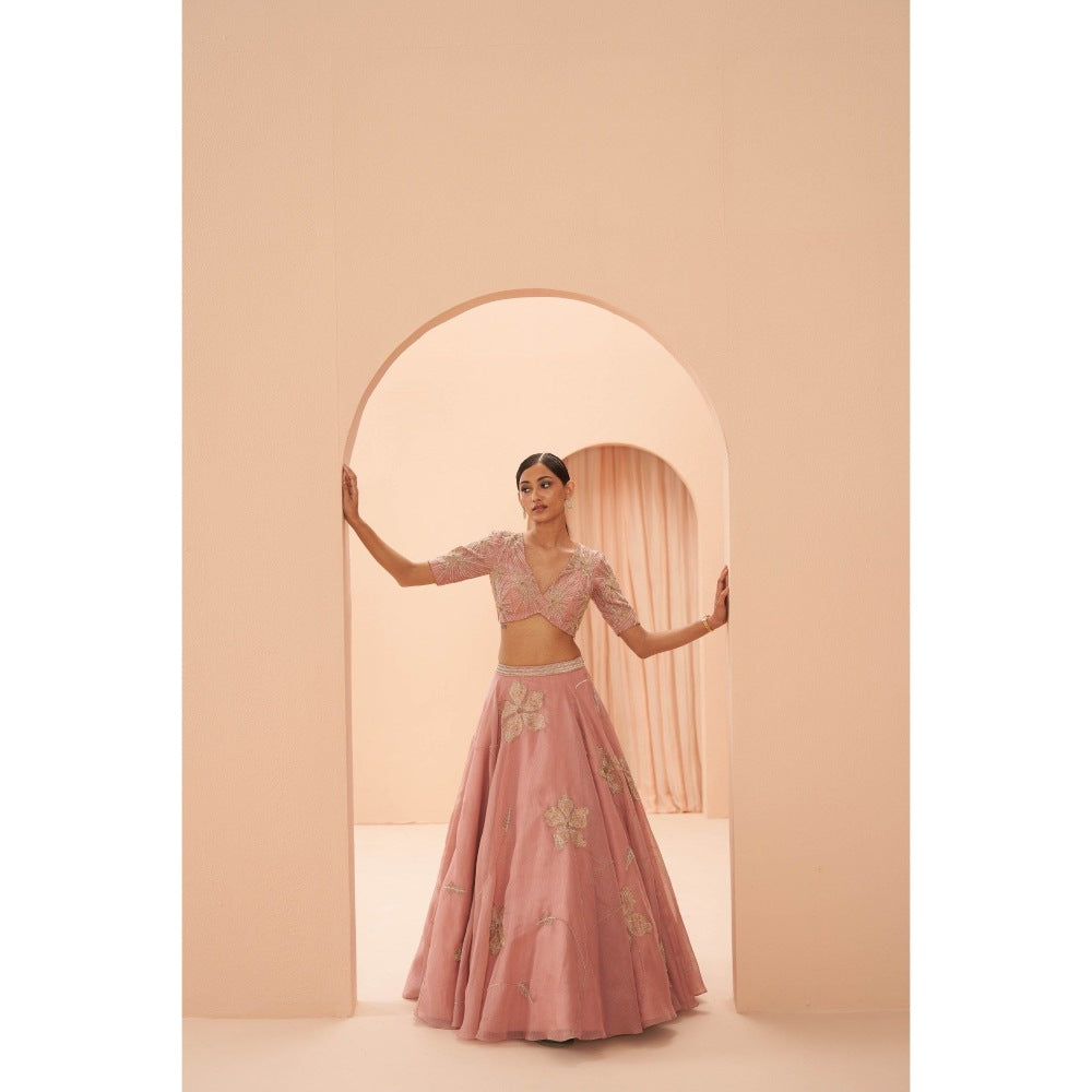 PARUL GANDHI Orchid Pink Blouse with Lehenga & Dupatta (Set of 3)