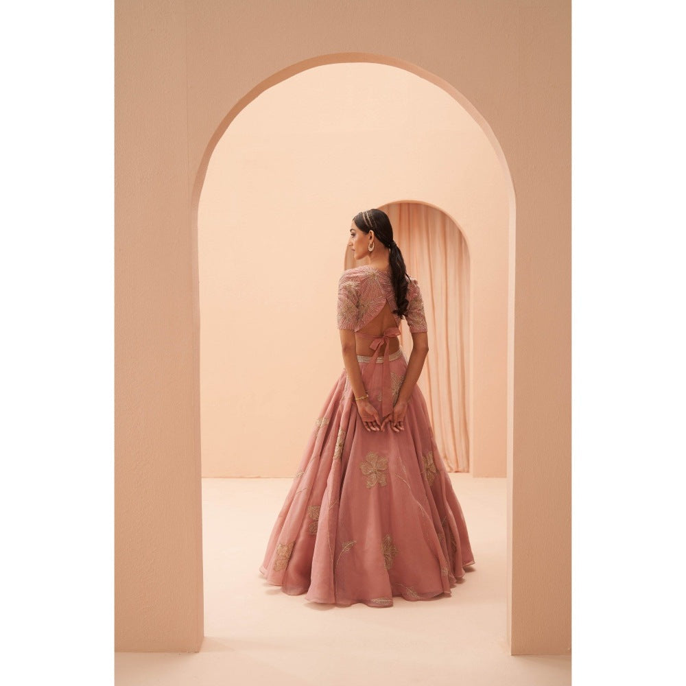 PARUL GANDHI Orchid Pink Blouse with Lehenga & Dupatta (Set of 3)