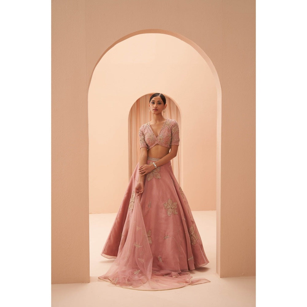 PARUL GANDHI Orchid Pink Blouse with Lehenga & Dupatta (Set of 3)