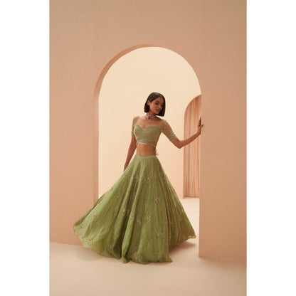 PARUL GANDHI Jade Green Blouse wtin Lehenga & Dupatta (Set of 3)