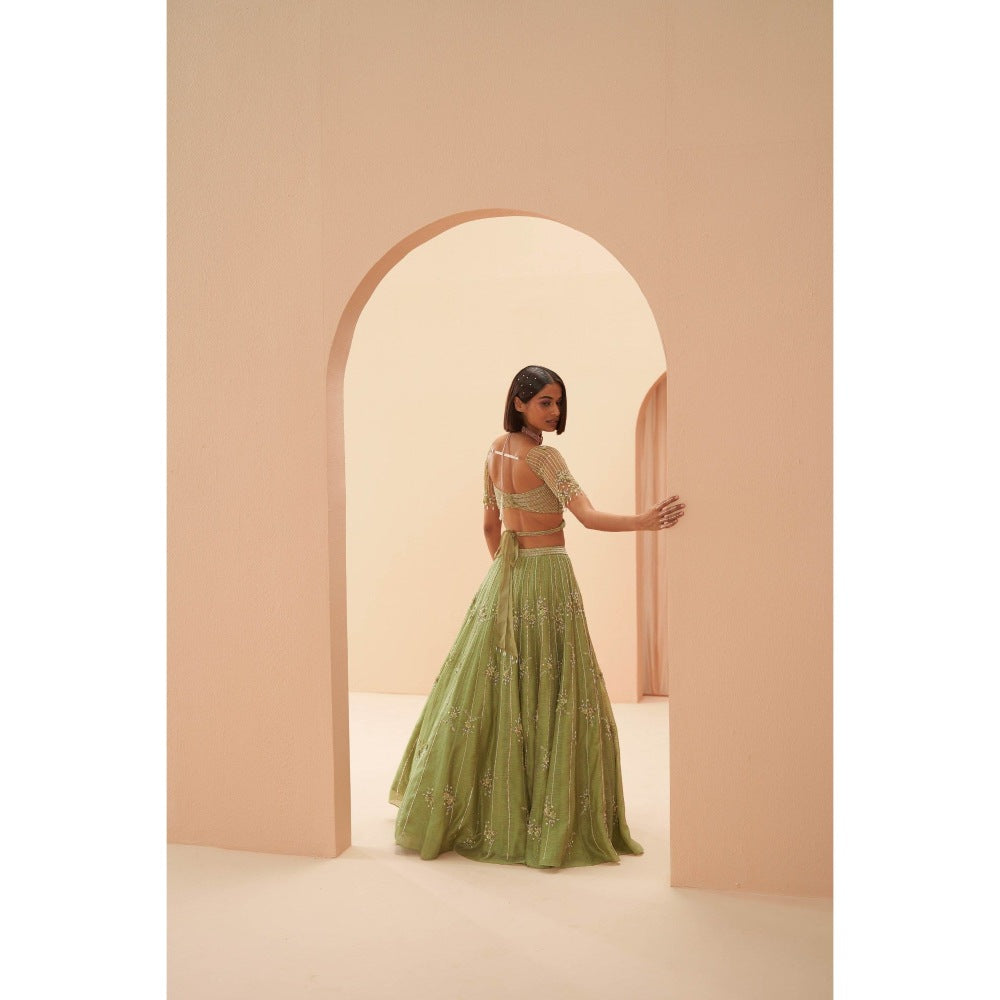 PARUL GANDHI Jade Green Blouse wtin Lehenga & Dupatta (Set of 3)