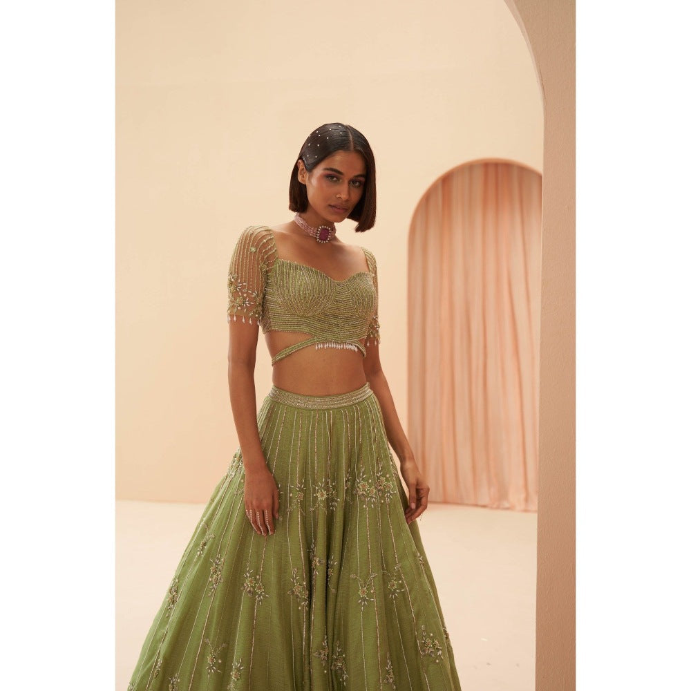 PARUL GANDHI Jade Green Blouse wtin Lehenga & Dupatta (Set of 3)