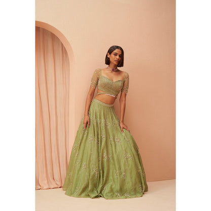 PARUL GANDHI Jade Green Blouse wtin Lehenga & Dupatta (Set of 3)