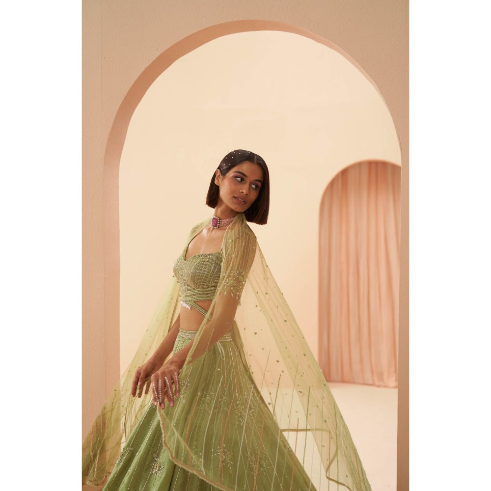 PARUL GANDHI Jade Green Blouse wtin Lehenga & Dupatta (Set of 3)