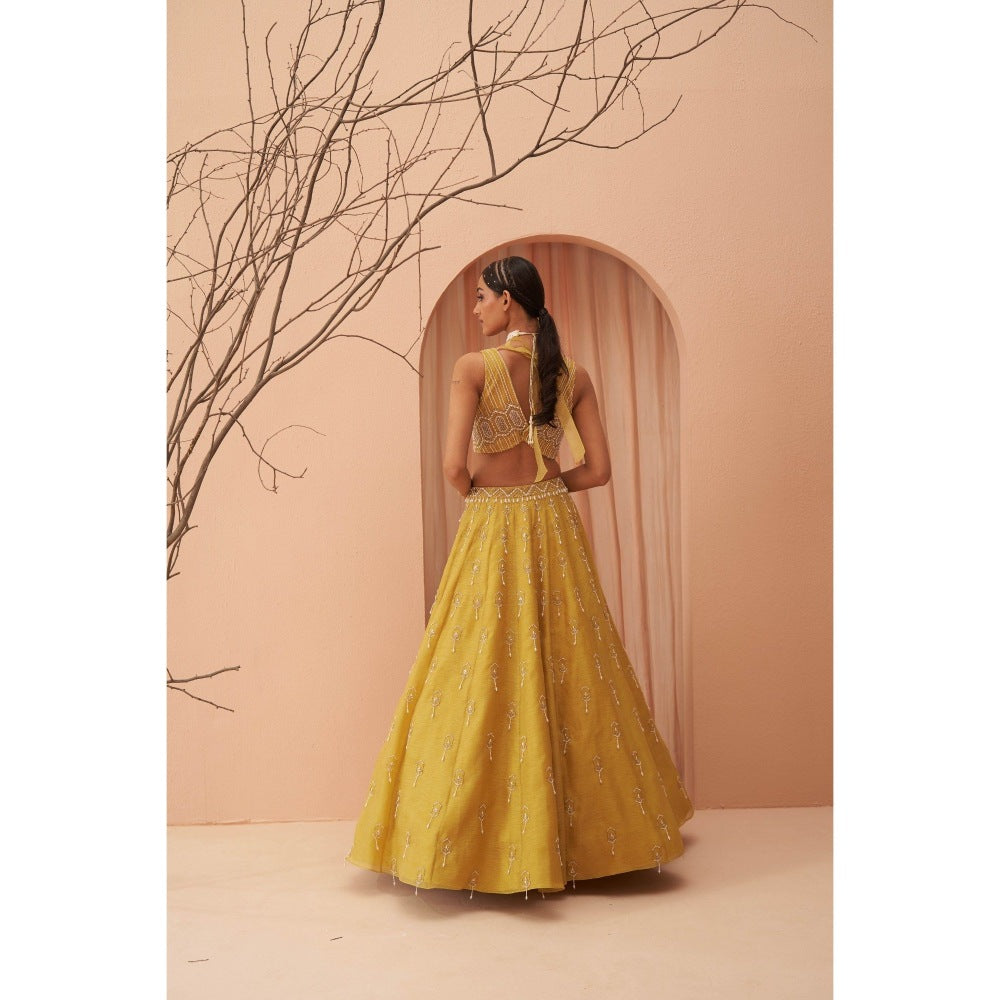 PARUL GANDHI Blaze Yellow Blouse with Lehenga & Dupatta (Set of 3)