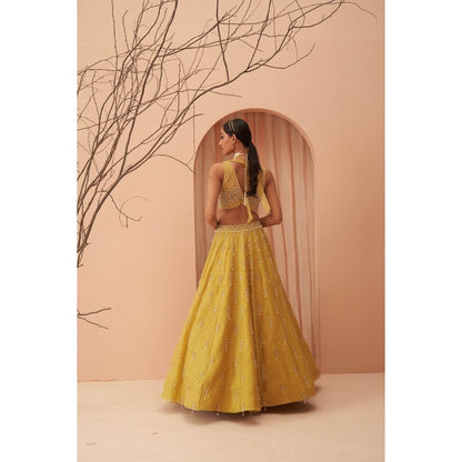 PARUL GANDHI Blaze Yellow Blouse with Lehenga & Dupatta (Set of 3)