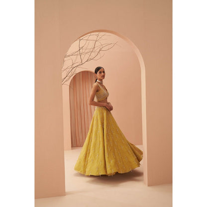 PARUL GANDHI Blaze Yellow Blouse with Lehenga & Dupatta (Set of 3)