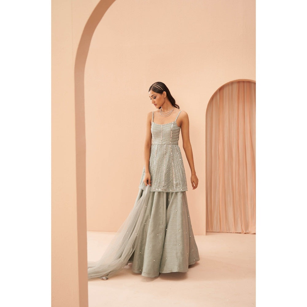 PARUL GANDHI Mint Mirror Kurta with Lehenga & Dupatta (Set of 3)