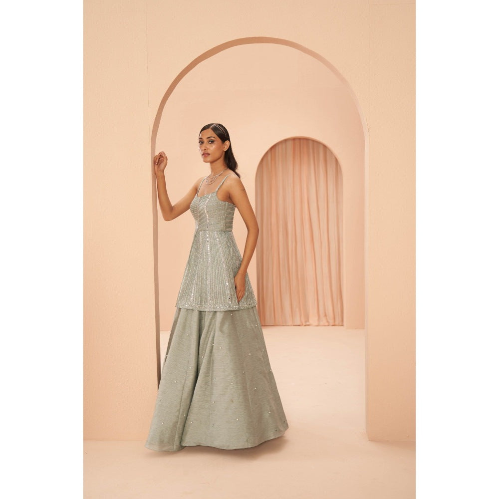 PARUL GANDHI Mint Mirror Kurta with Lehenga & Dupatta (Set of 3)