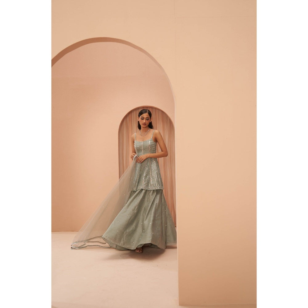 PARUL GANDHI Mint Mirror Kurta with Lehenga & Dupatta (Set of 3)