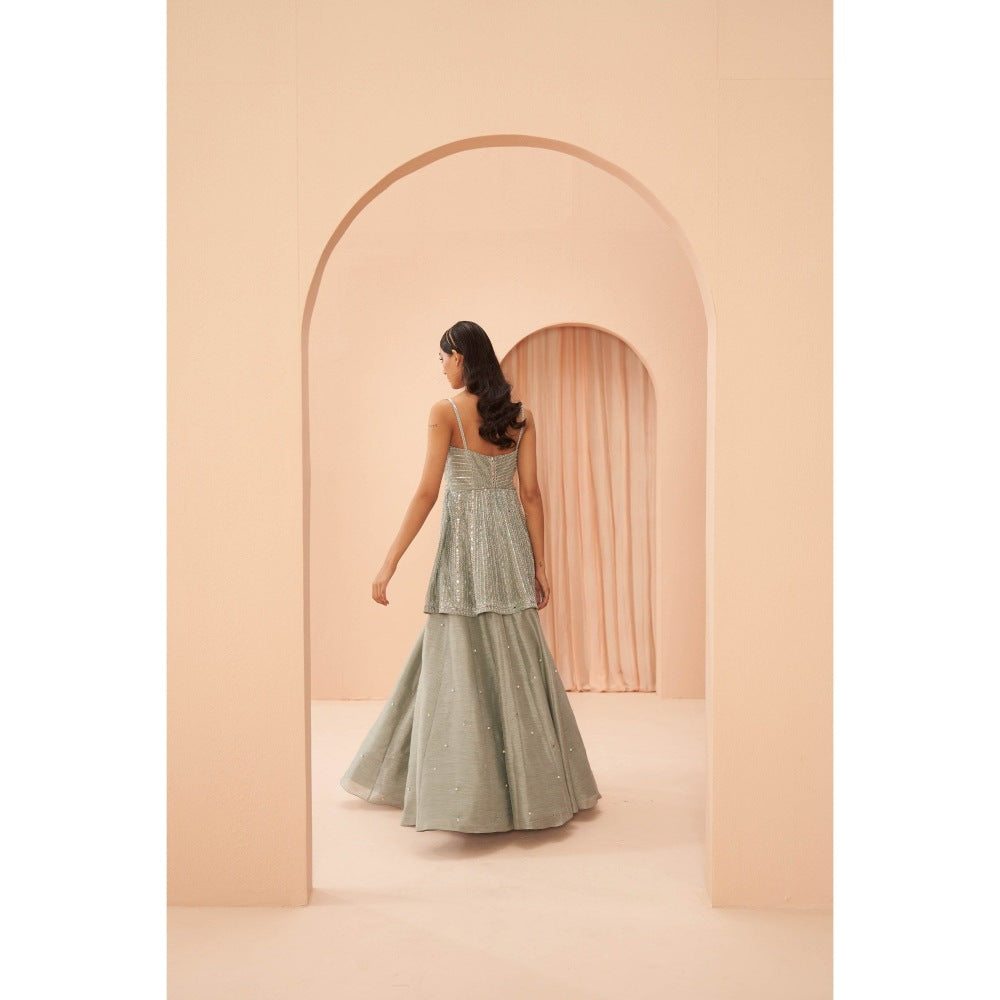 PARUL GANDHI Mint Mirror Kurta with Lehenga & Dupatta (Set of 3)